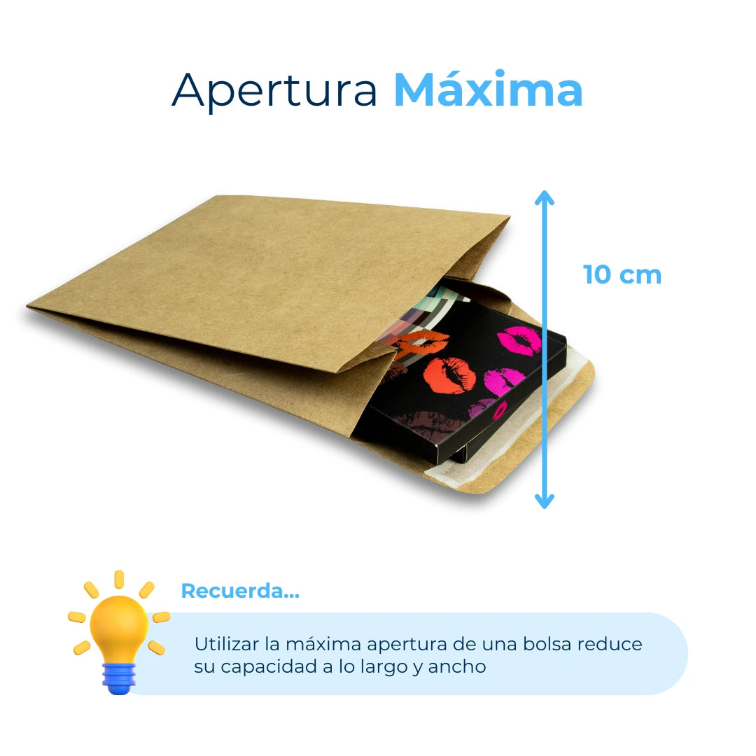 Apertura Máxima de Bolsas de Papel con Fuelle para Envíos. Para Paquetes.