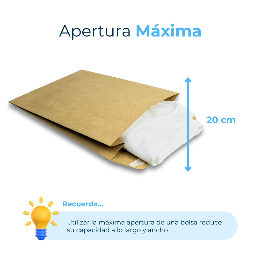 Apertura Máxima de Bolsas de Papel con Fuelle para Envíos. Para Paquetes.