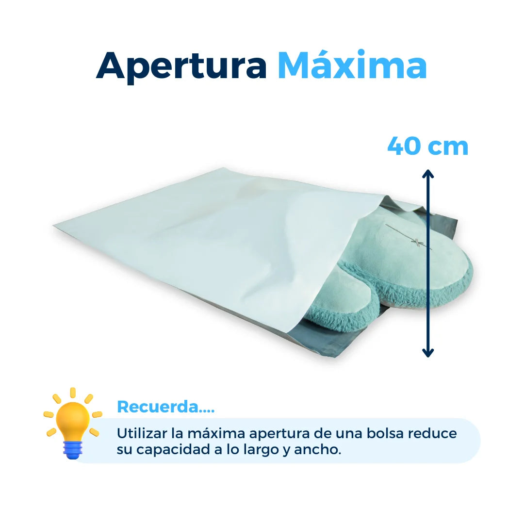 Apertura máxima de bolsas para envíos. Para Paquetes.