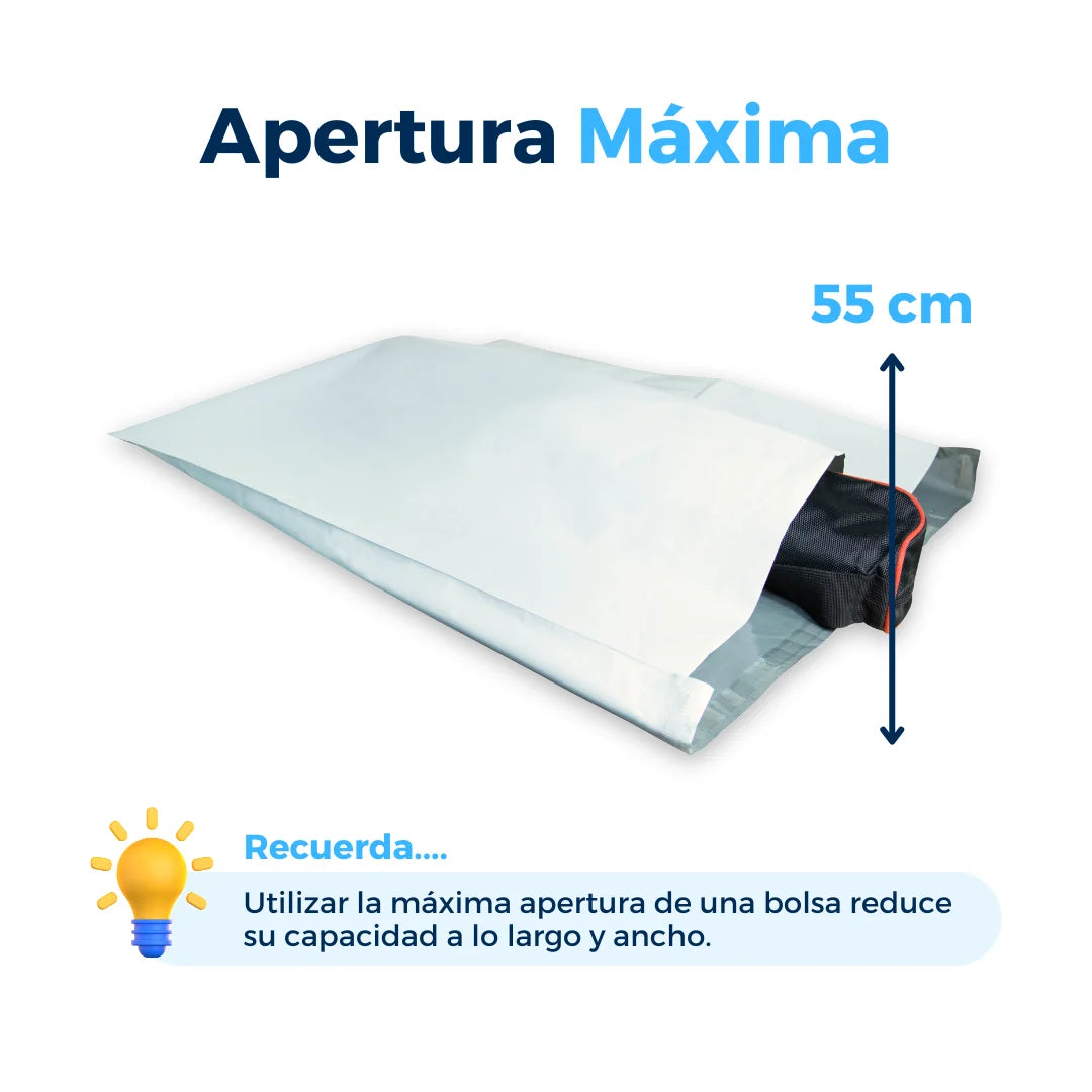 Apertura máxima de bolsas para envíos. Para Paquetes.
