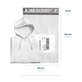 30 x 40 cm - Bolsas para Envíos Premium Recicladas con Portaguía | Paquete de 100 | Blanca