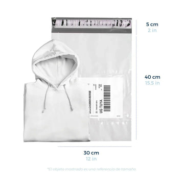 30 x 40 cm - Bolsas para Envíos Premium Recicladas con Portaguía | Paquete de 100 | Blanca