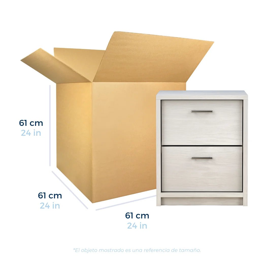 Cajas de Cartón Regulares 61 x 61 x 61 cm. Con un mueble a un lado con referencia de tamaño. Para Paquetes.