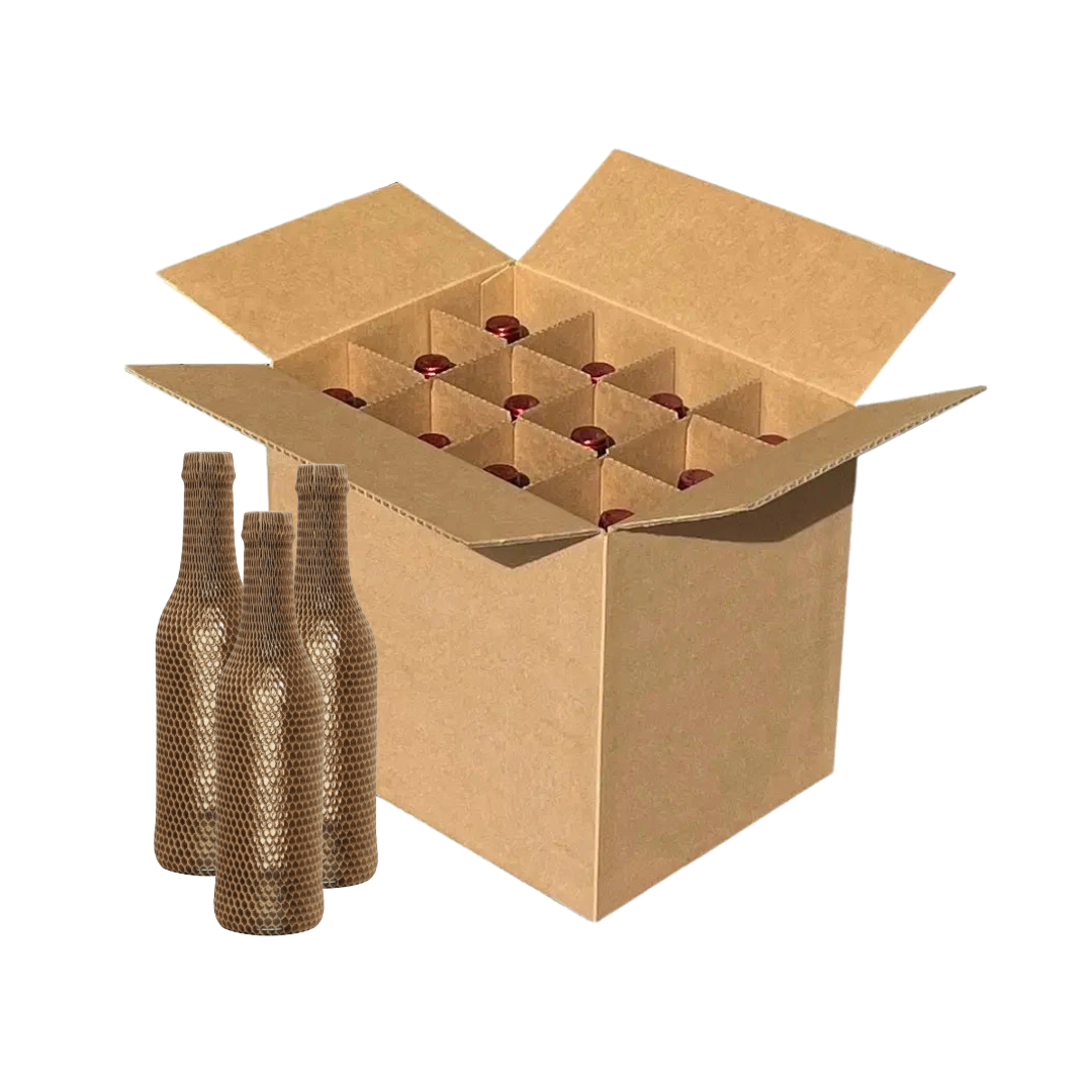 Cajas para 12 Botellas de Vino con Separadores y Mangas de Protección (Combo) | Papel Kraft | Café