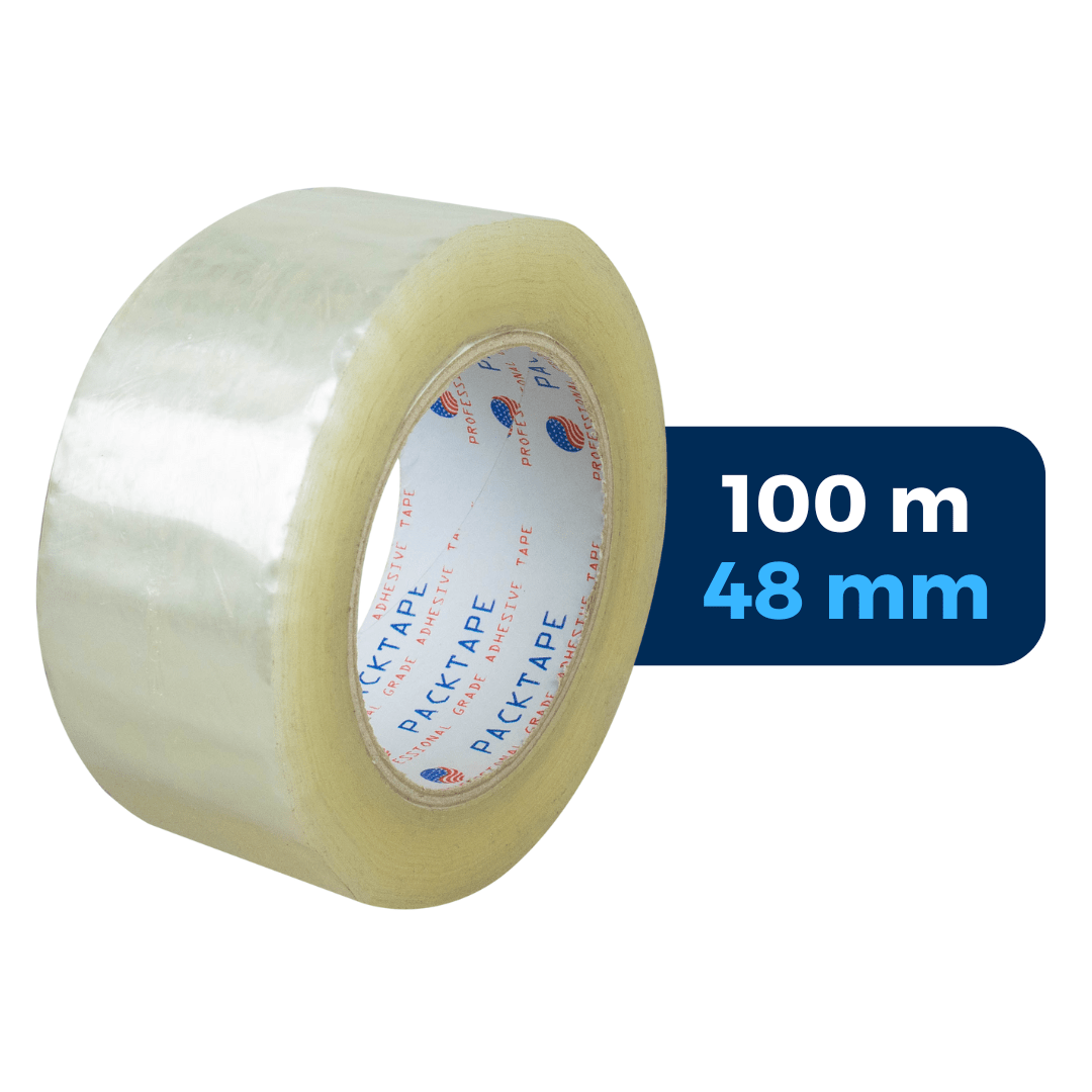 Cinta adhesiva acrílica PackTape transparente. 48 mm x 100 m. Para Paquetes.