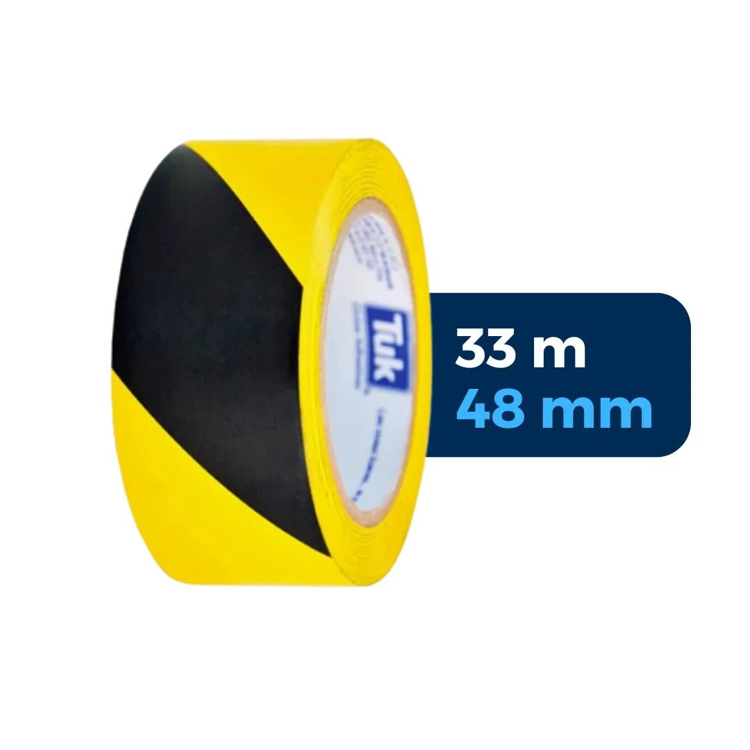 48 mm x 33 m - Cinta Adhesiva Delimitadora de Vinil Amarilla/Negra (Tuk 340)