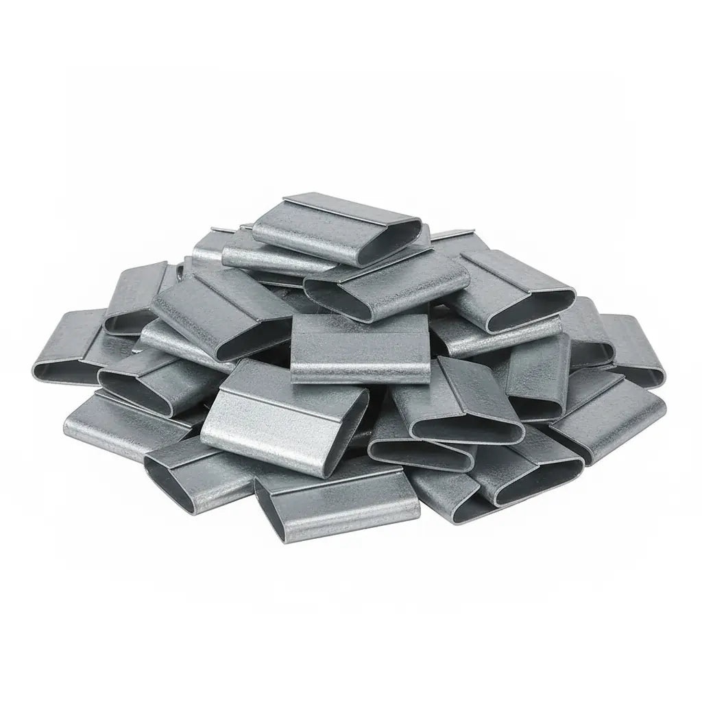 Sello de acero galvanizado para fleje de polipropileno de 1/2" - Cerrado / Traslapado