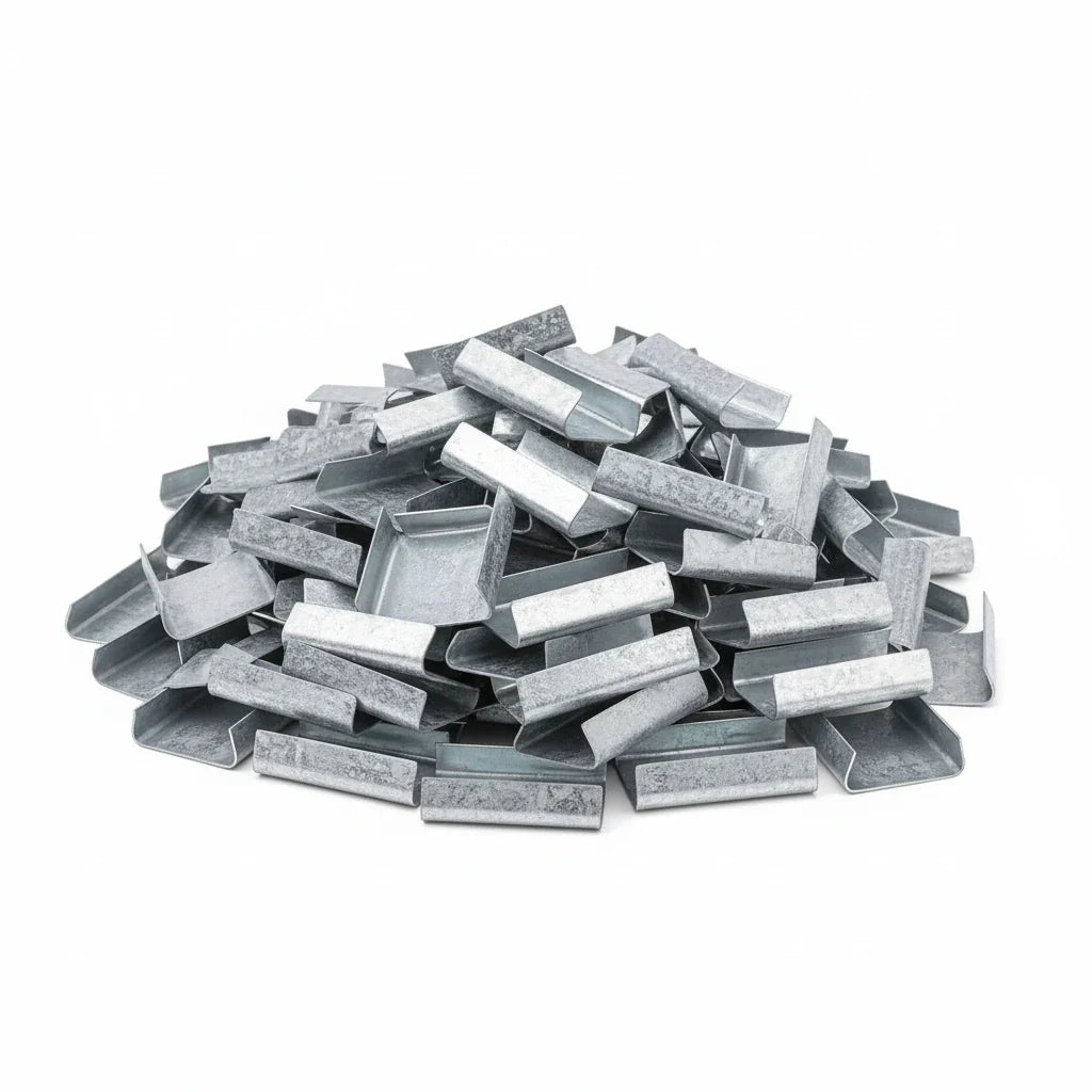 Sellos AA de Acero Galvanizado para Fleje de Acero - 3/4" Abierto | Paquete de 1000 | Gris Plata | Cal. 24