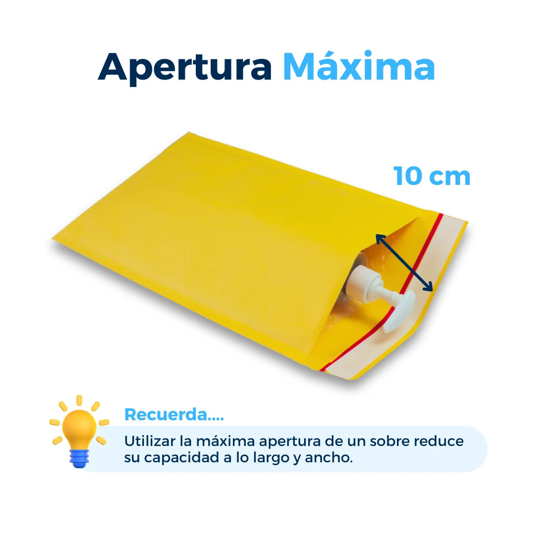 Apertura máxima de sobres con burbuja amarillos. Para Paquetes.