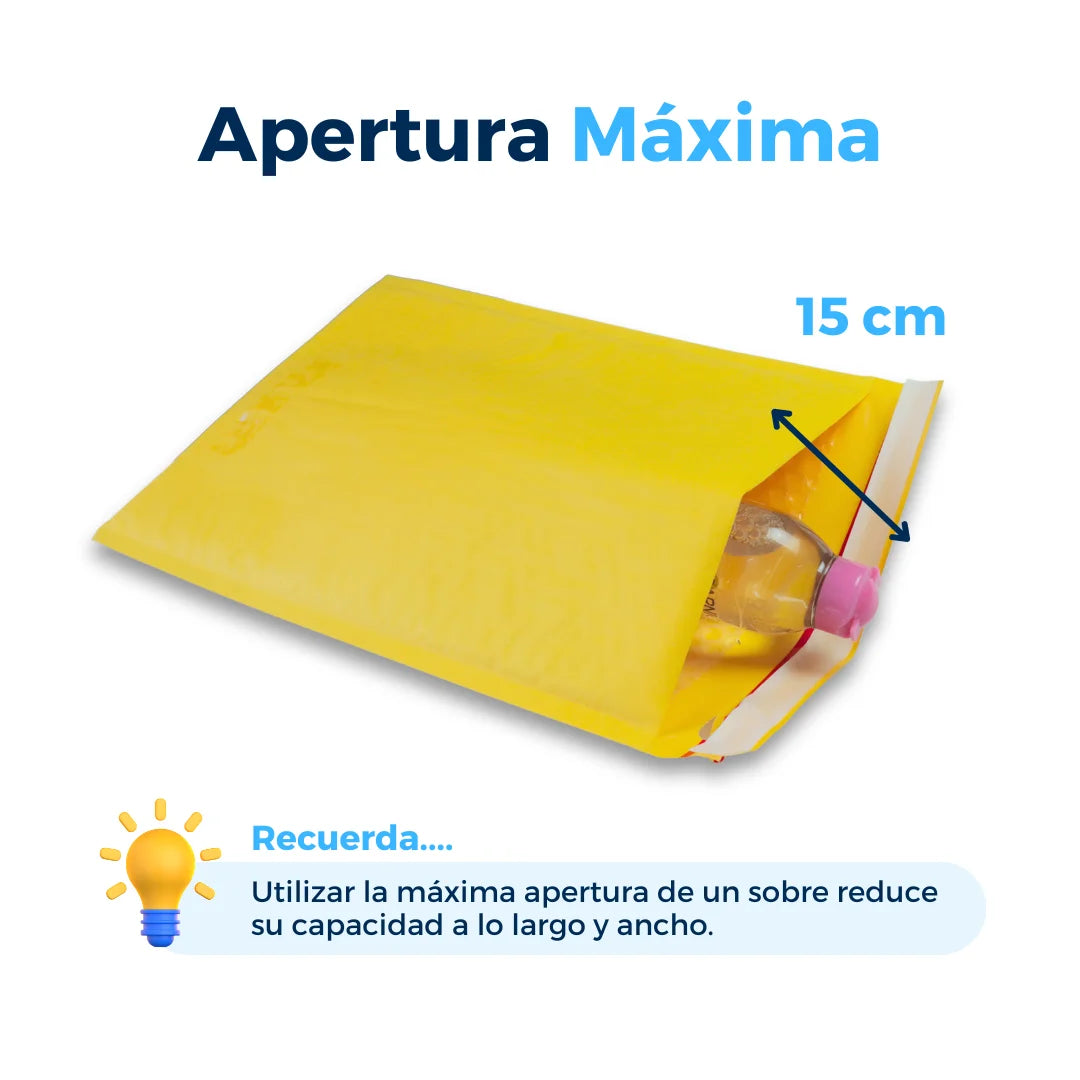 Apertura máxima de sobres con burbuja amarillos. Para Paquetes.