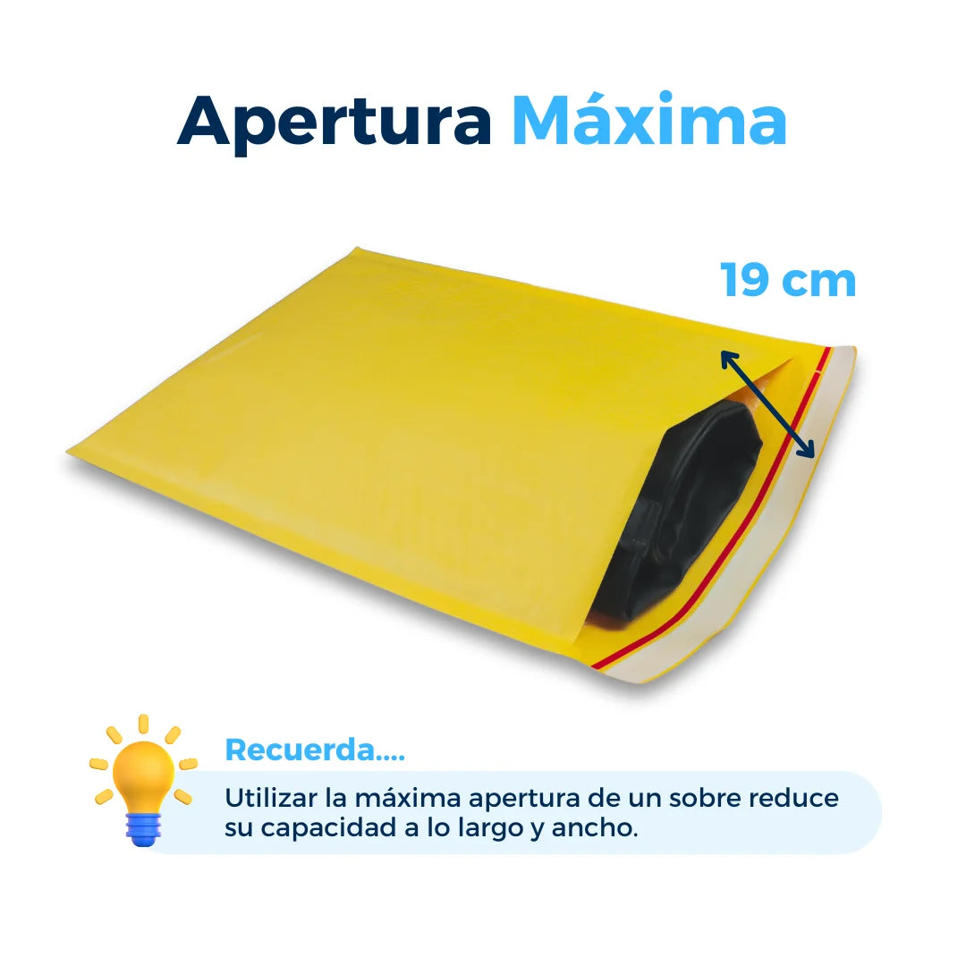 Apertura máxima de sobres con burbuja amarillos. Para Paquetes.