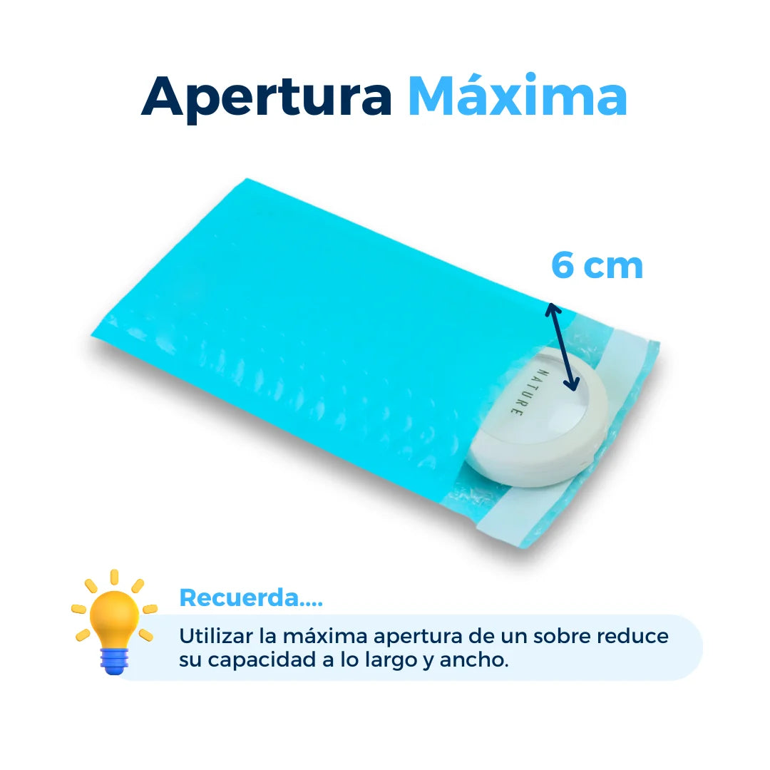 Apertura máxima de sobres con burbuja aqua. Para Paquetes.