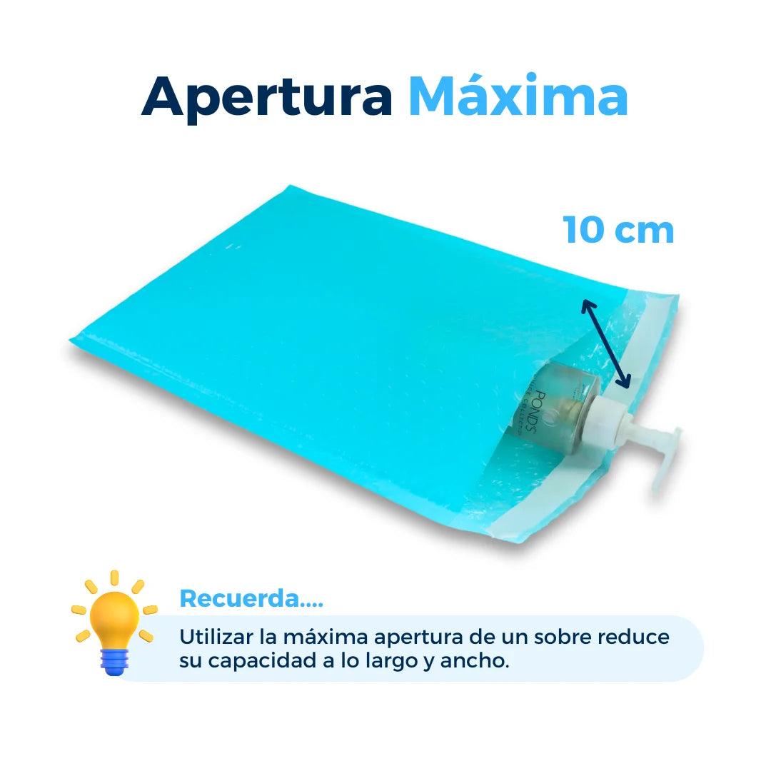Apertura máxima de sobres con burbuja aqua. Para Paquetes.