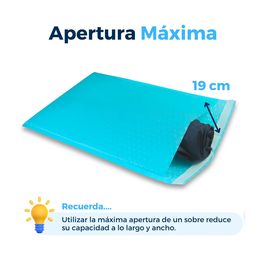 Apertura máxima de sobres con burbuja aqua. Para Paquetes.