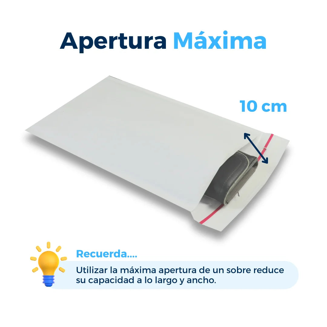 Apertura máxima de sobres con burbuja blancos. Para Paquetes.