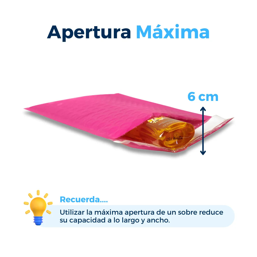 Apertura máxima de sobres con burbuja rosas. Para Paquetes.