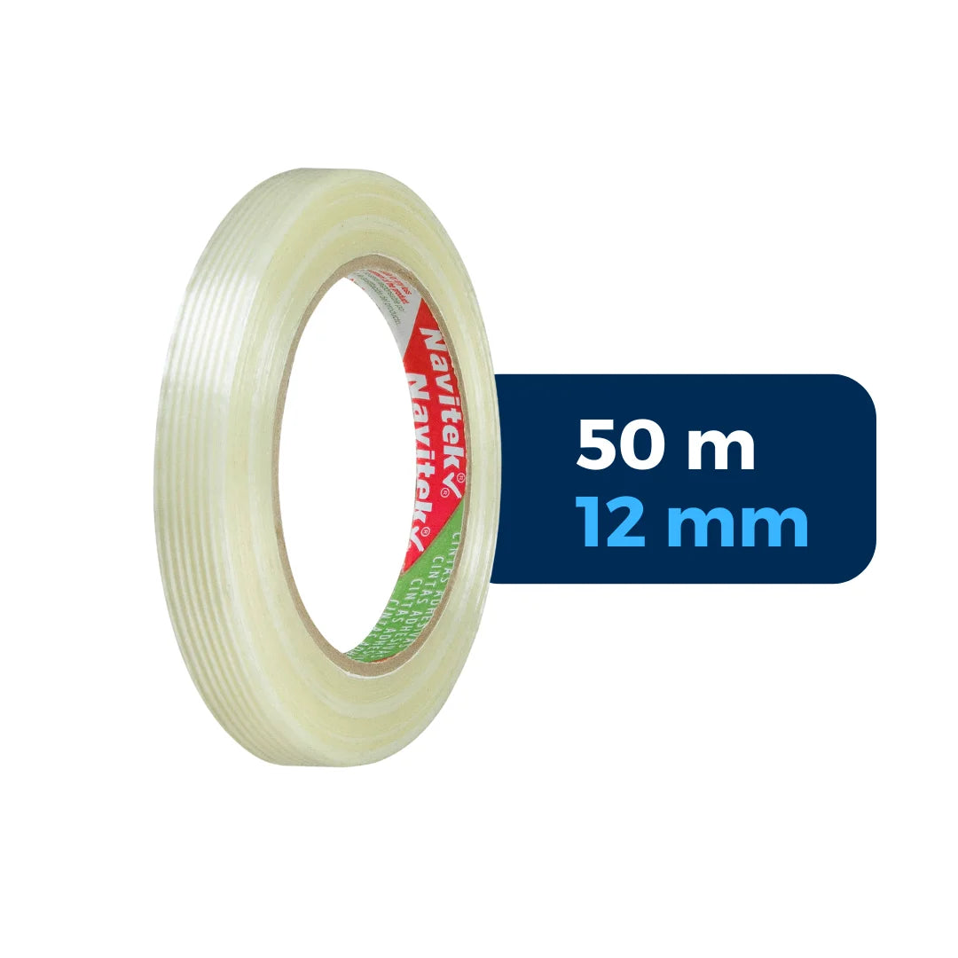 12 mm x 50 m - Cinta Adhesiva Flejadora Transparente (Navitek 199)