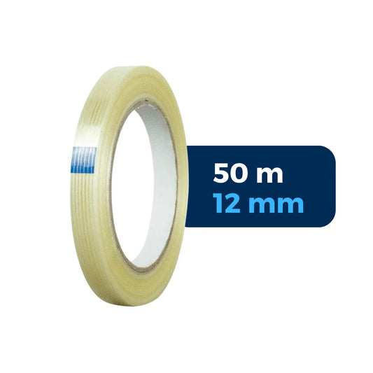 12 mm x 50 m - Cinta Flejadora Filamentada Reforzada Transparente (Tuk 196T)