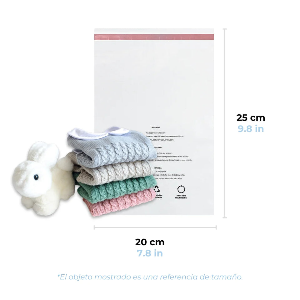 20 x 25 cm - Bolsas con Advertencia de Asfixia | Paquete de 100 | Transparente