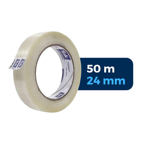 24 mm x 50 m - Cinta Flejadora Filamentada Reforzada Transparente (Tuk 196T)