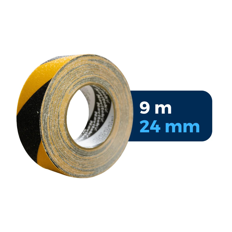 24 mm x 9 m - Cinta Adhesiva Antiderrapante Amarilla/Negra (Navitek 760) | Recubrimiento Rugoso de Óxido de Aluminio