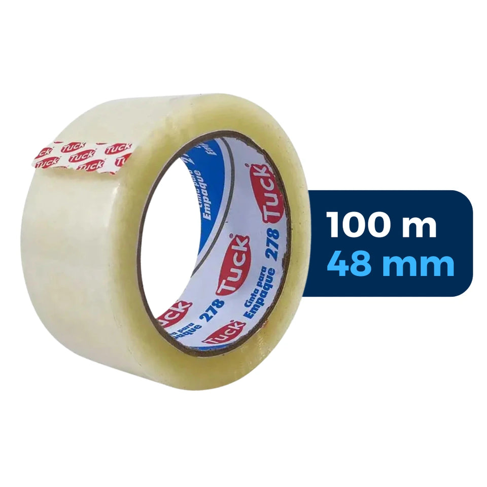 48 mm x 100 m - Cinta de Empaque 38 Micras Transparente (Tuk 278)