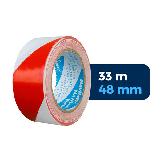 48 mm x 33 m - Cinta Adhesiva Delimitadora Blanco y Rojo (Navitek 755) | Blanca y Roja | Superficie con Textura Lisa