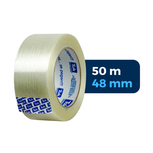 48 mm x 50 m - Cinta Flejadora Filamentada Reforzada Transparente (Tuk 196T)