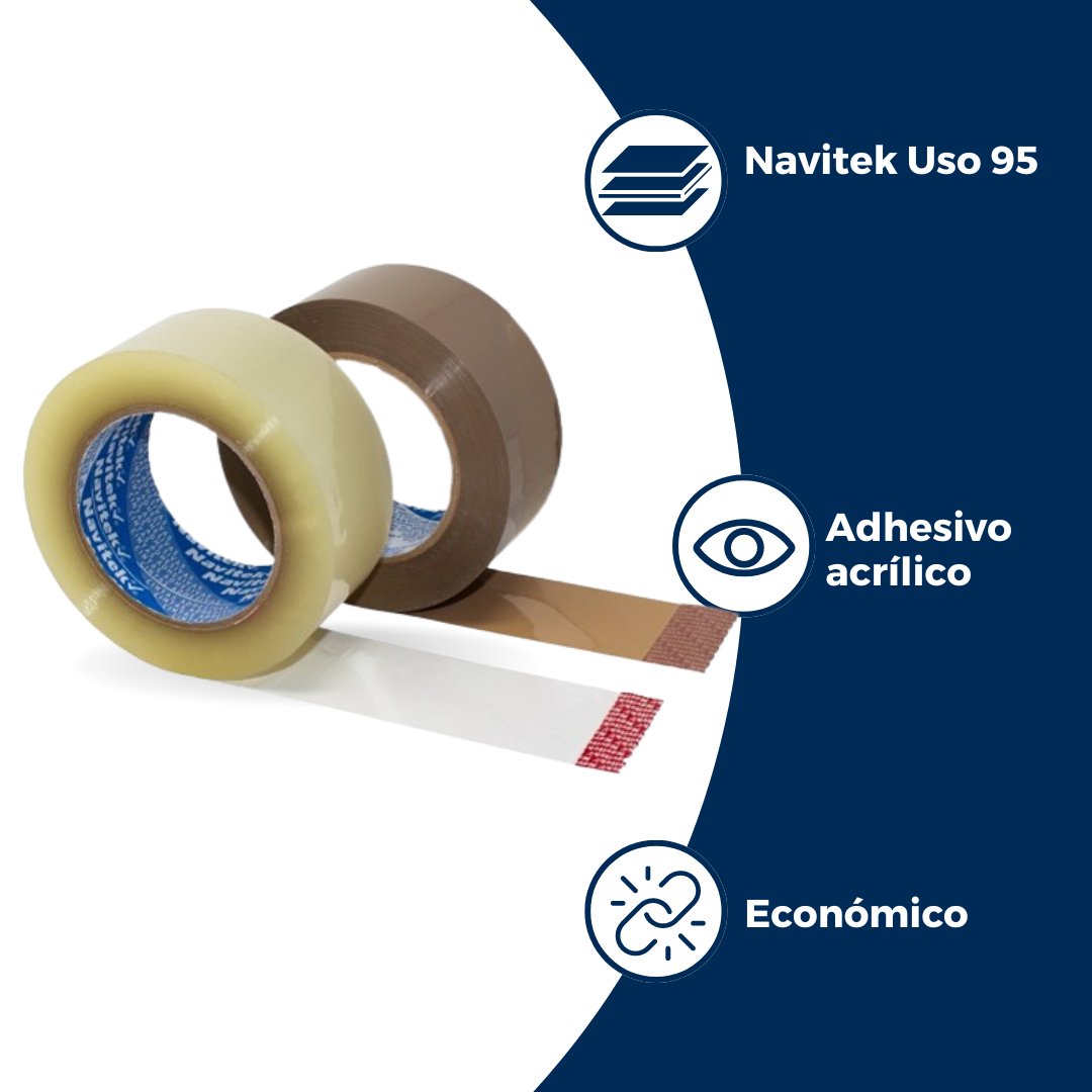 72 mm x 150 m - Cinta Adhesiva Acrílica Navitek Uso 95 Comercial Transparente