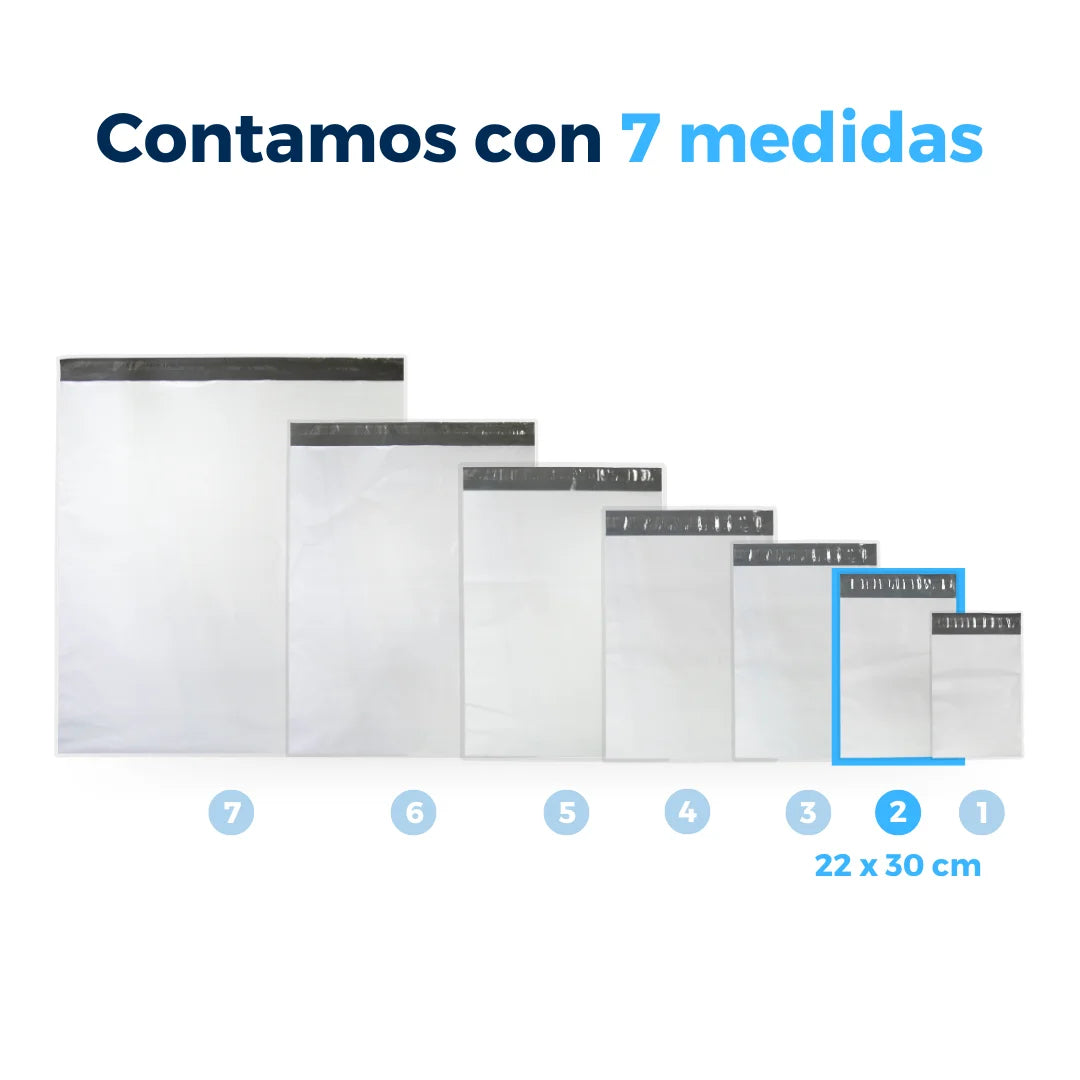 Contamos con 7 medidas de Bolsas para Envíos Premium. Para Paquetes.
