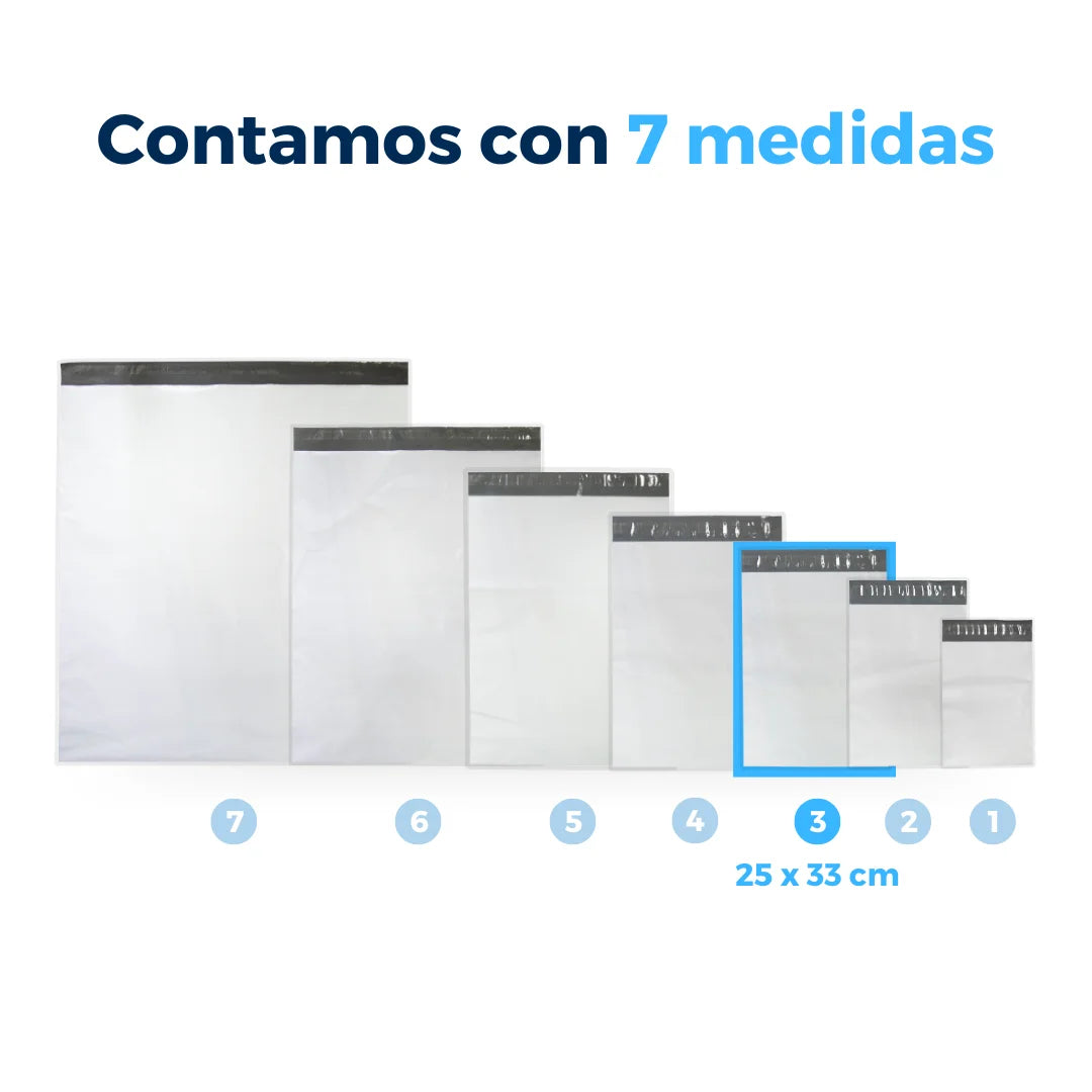 Contamos con 7 medidas de Bolsas para Envíos Premium. Para Paquetes.
