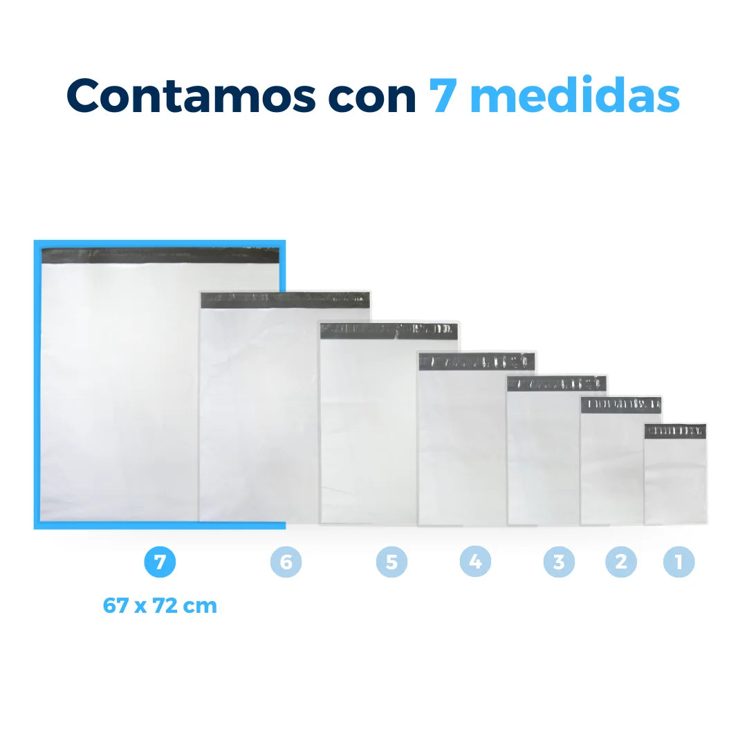 Contamos con 7 medidas de Bolsas para Envíos Premium. Para Paquetes.
