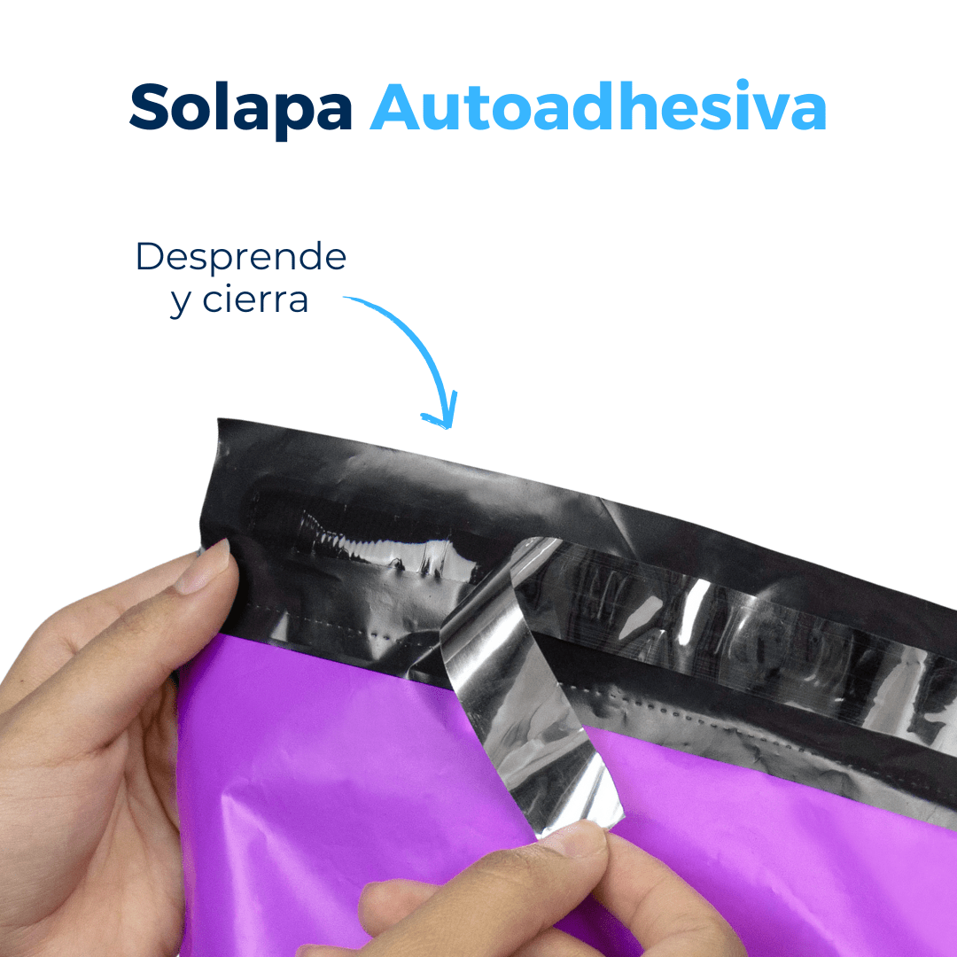 Bolsas para envíos moradas con solapa autoadhesiva. Desprende y cierra. Para Paquetes.