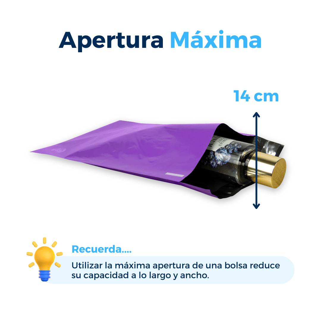 Bolsas para envíos morado de 19 x 26 cm apertura mÁxima: 14 cm. Para Paquetes.