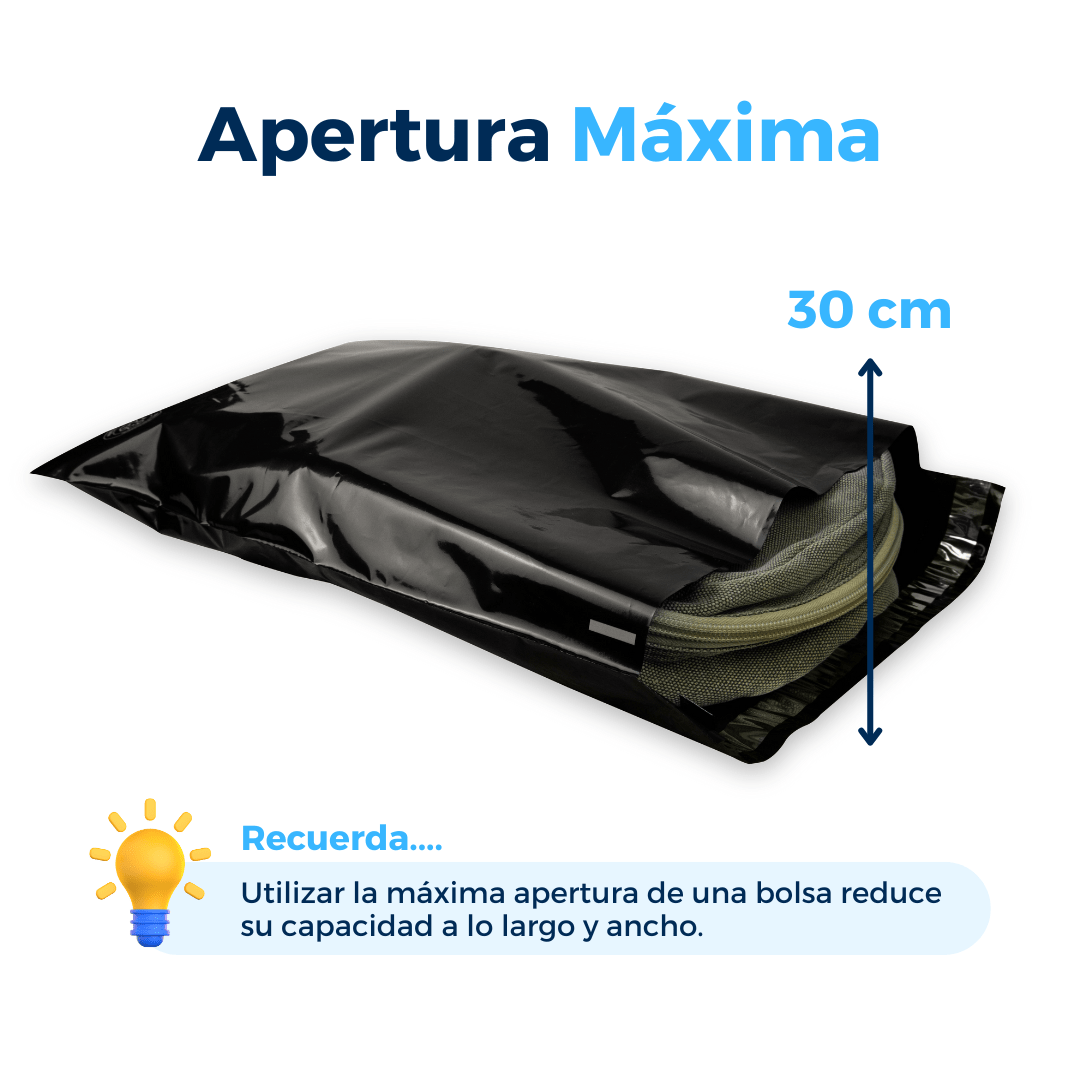 Bolsas para envíos negras, apertura máxima 30 cm. Para Paquetes.