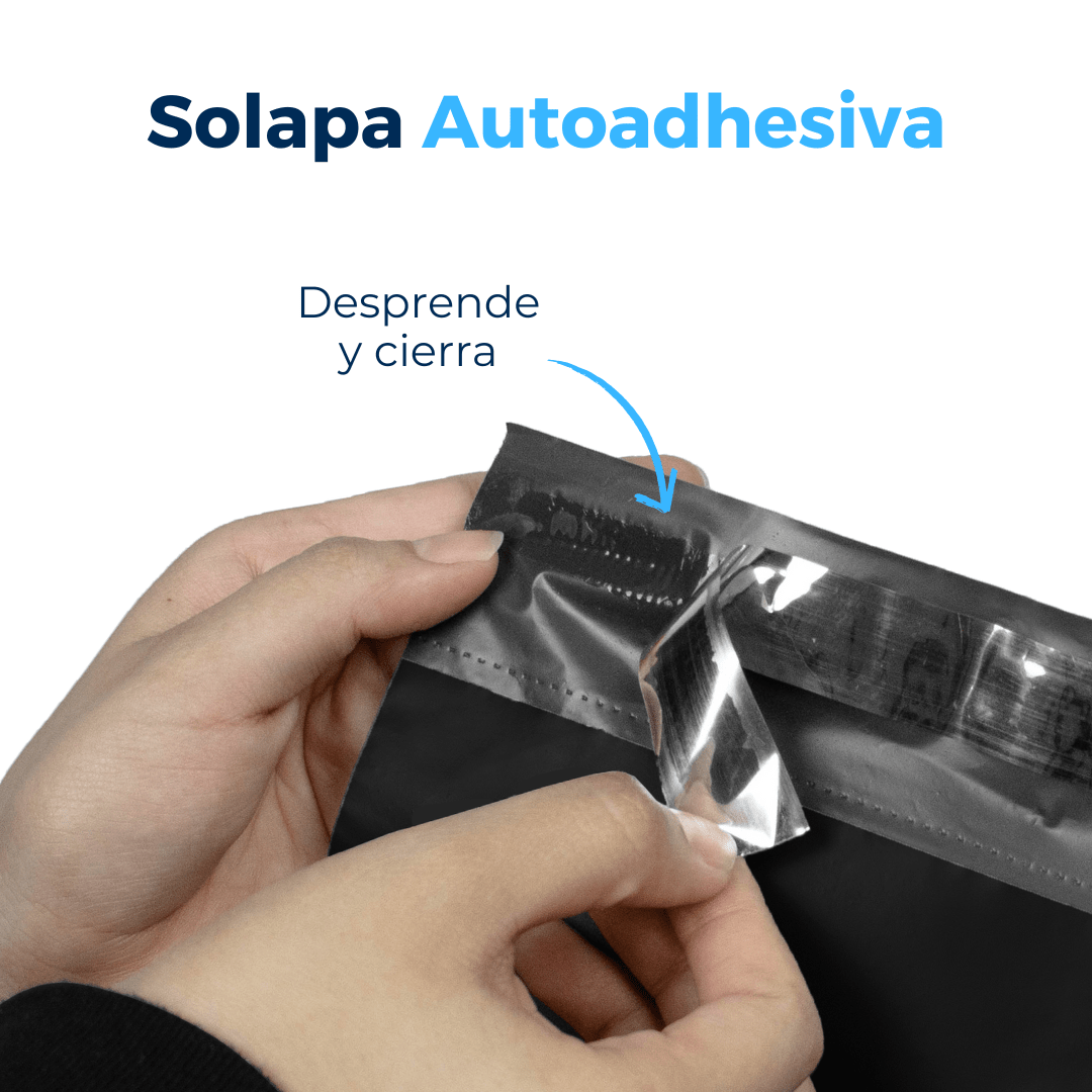 Bolsas para envíos negras con solapa autoadhesiva. Desprende y cierra. Para Paquetes.