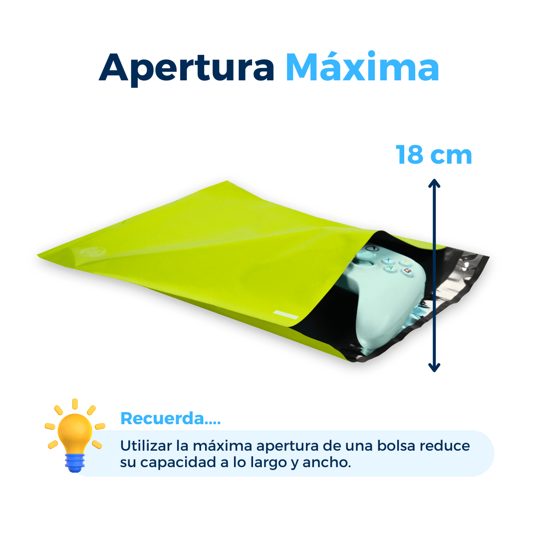 Bolsas para envíos verdes, apertura máxima 18 cm. Para Paquetes.