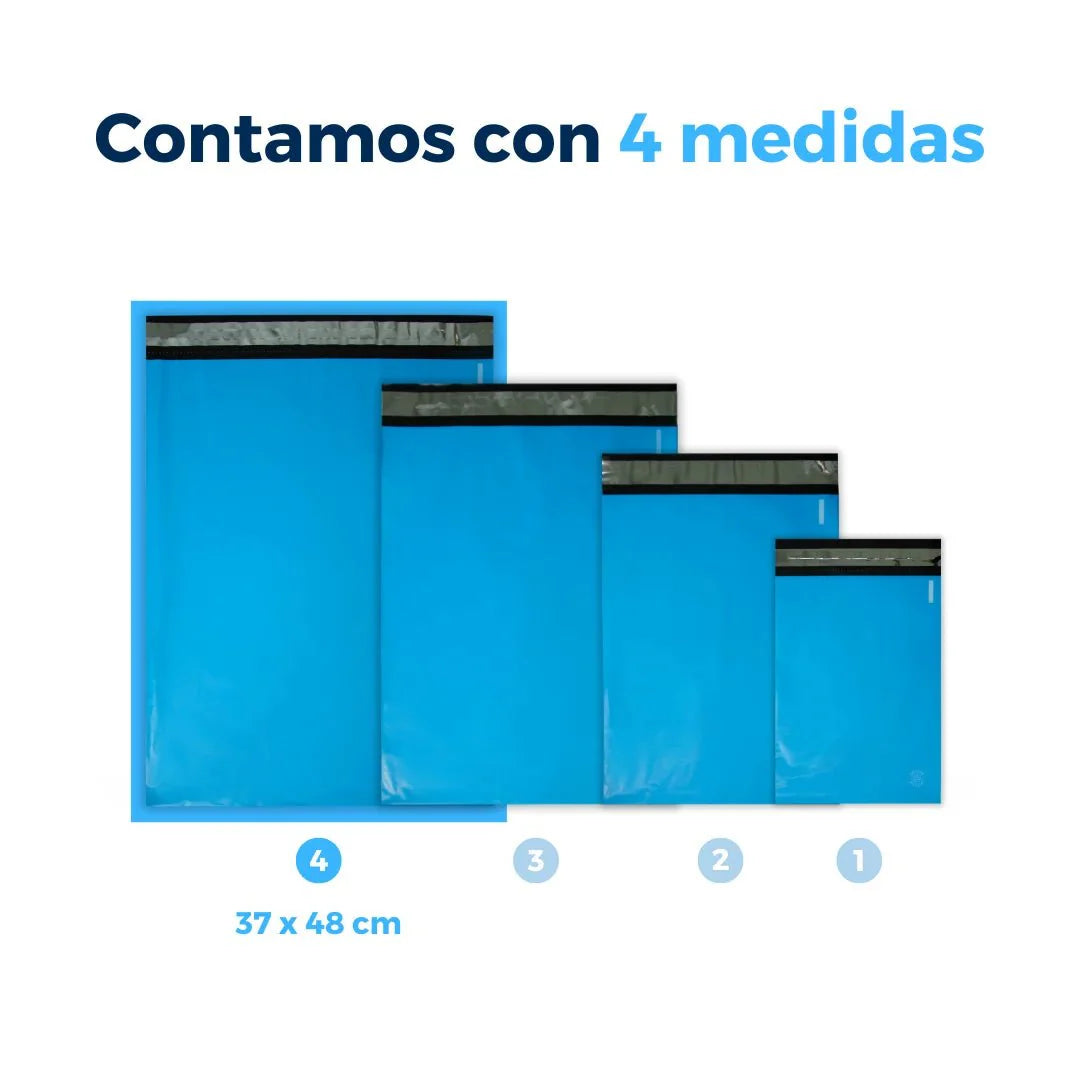 Medidas de Bolsas para Envíos color Azul. Para Paquetes.