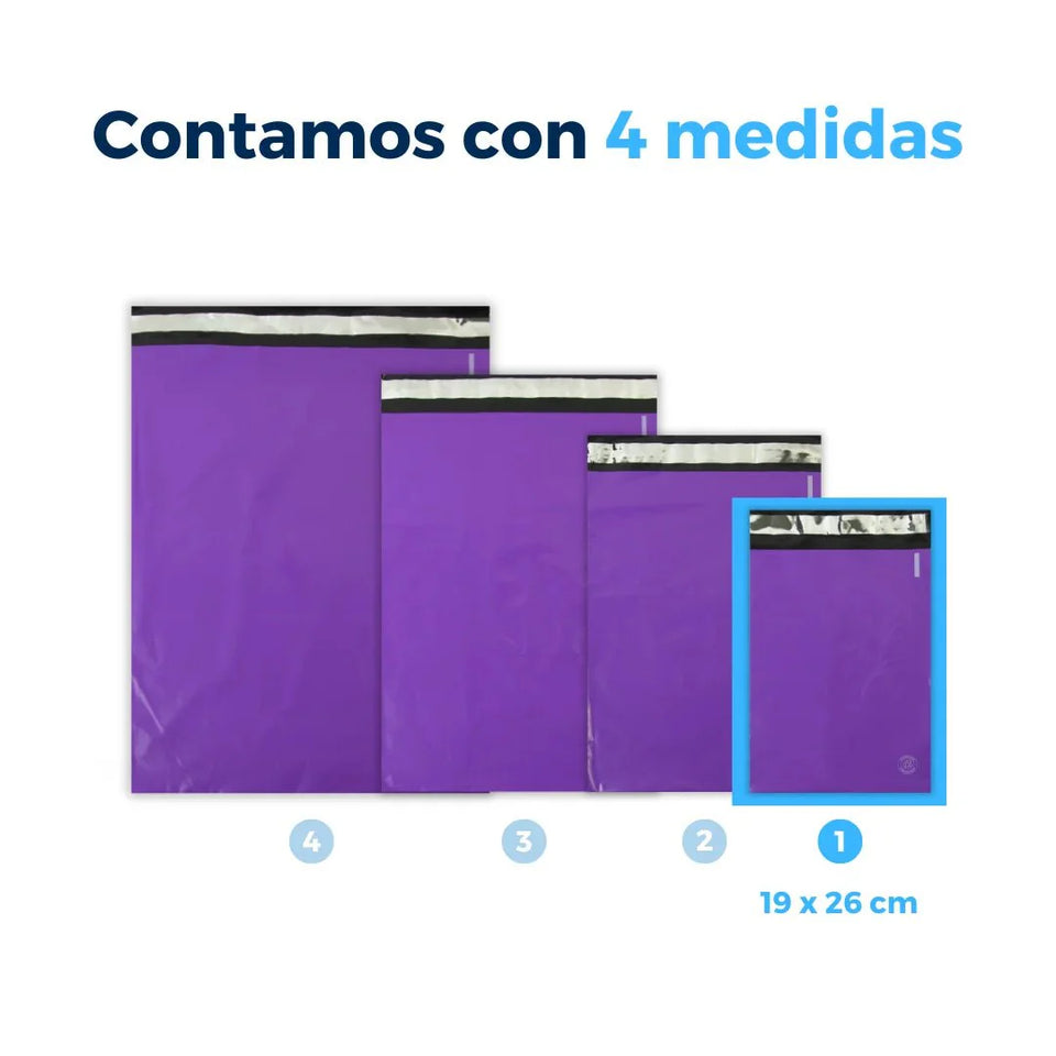 19 x 26 cm - Bolsas para Envíos Moradas | Paquete de 100 | Premium