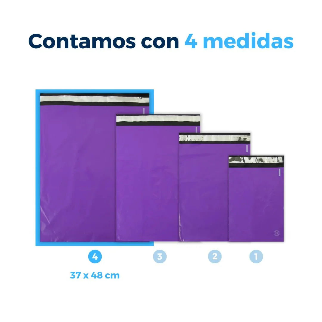 Medidas de Bolsas para Envíos color Morado. Para Paquetes.