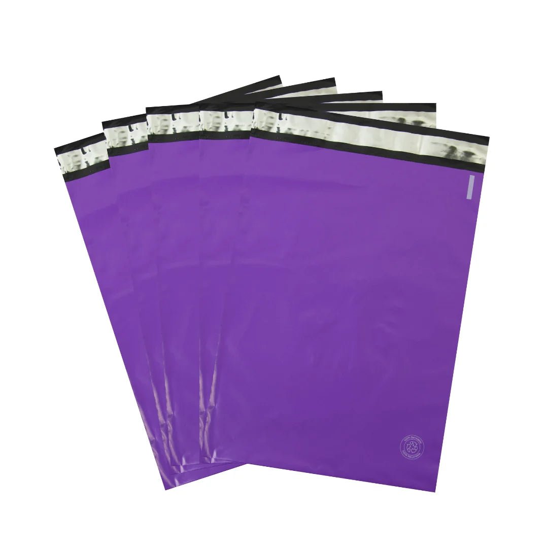 Abanico de Bolsas para Envíos Color Morado. Bolsas para envíos por paquetería. Para Paquetes.