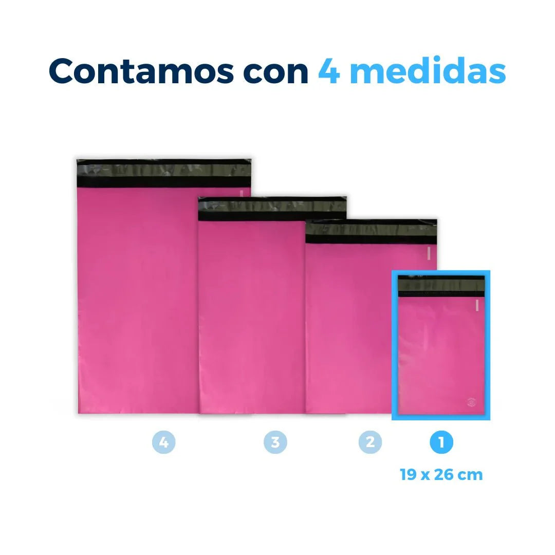 Medidas de Bolsas para Envíos color  Rosa. Para Paquetes.