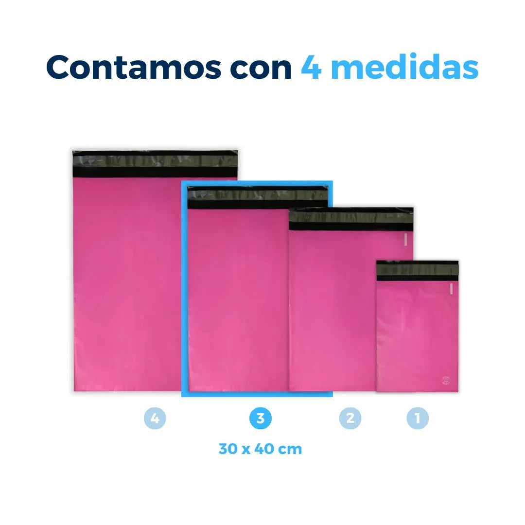 Medidas de Bolsas para Envíos color Rosa. Para Paquetes.