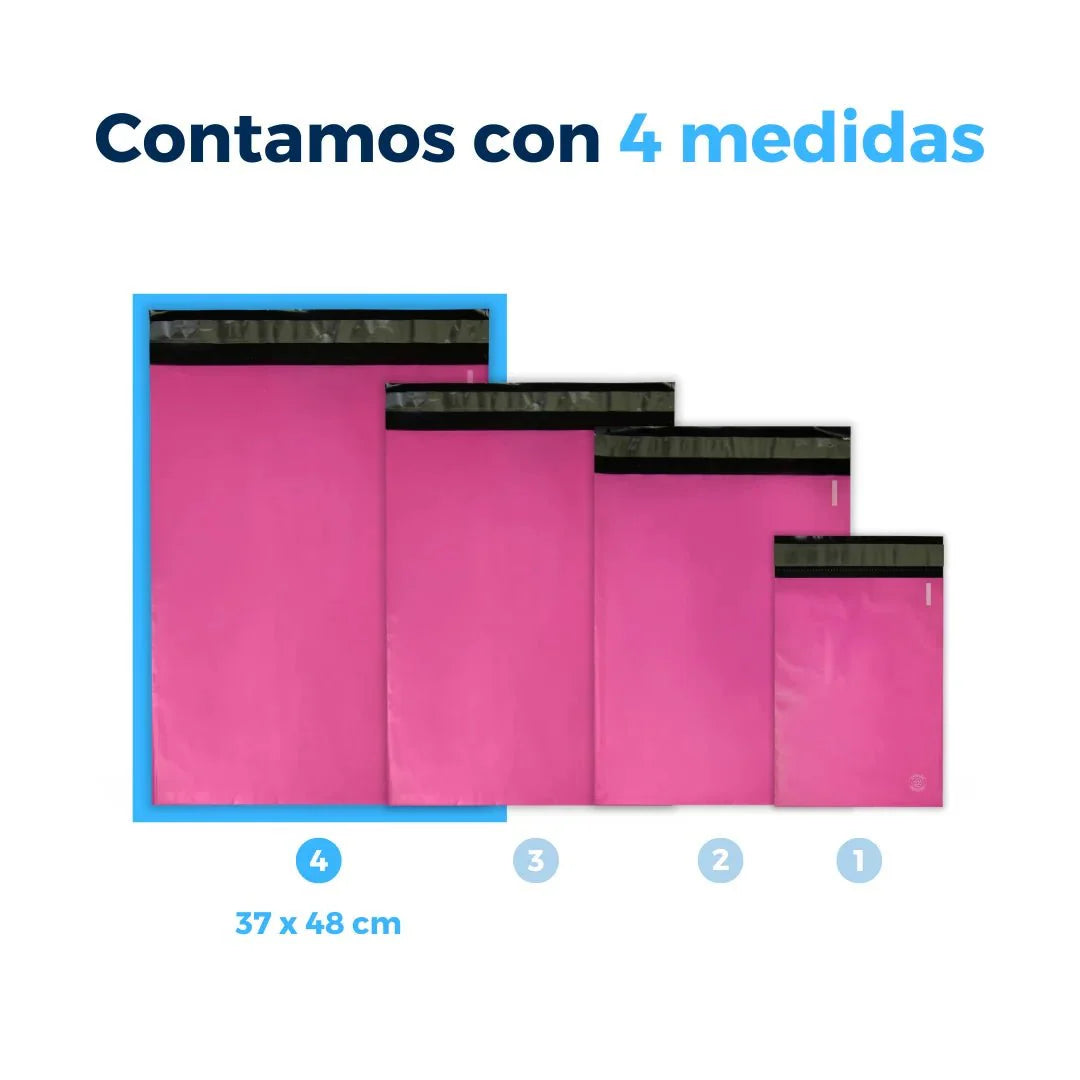 Medidas de Bolsas para Envíos color Rosa. Para Paquetes.