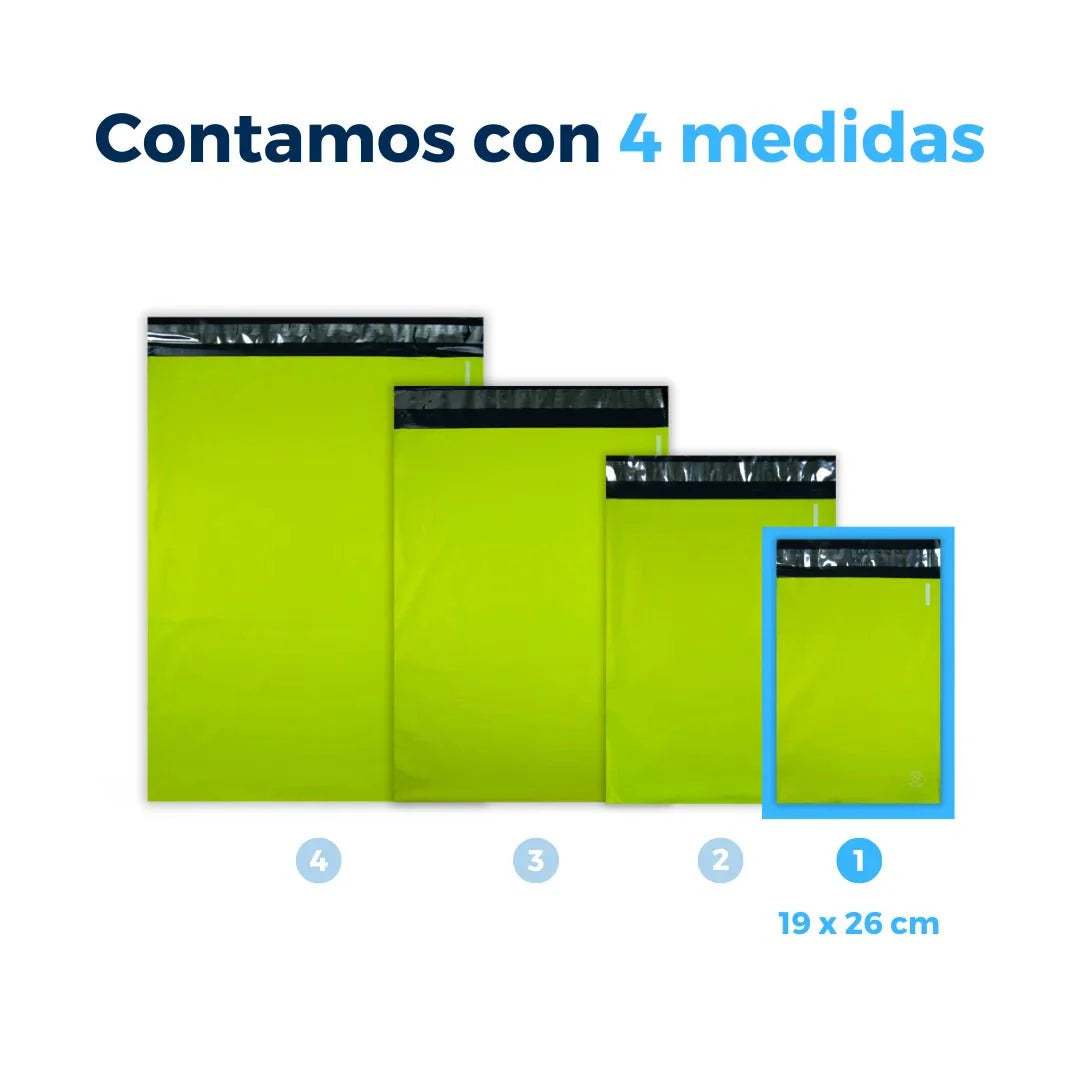 Medidas de Bolsas para Envíos color Verde. Para Paquetes.