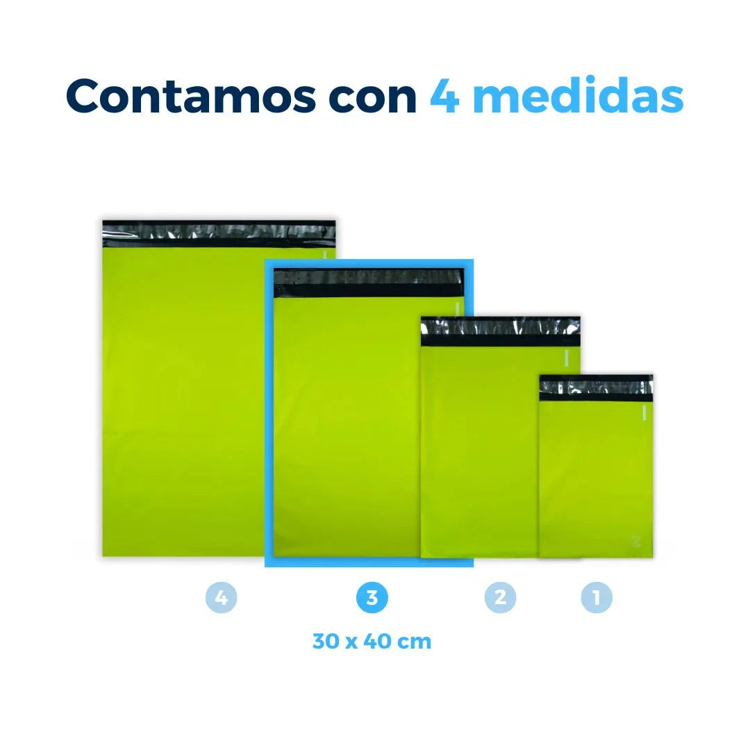 Medidas de Bolsas para Envíos color Verde. Para Paquetes.