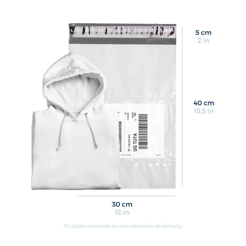 30 x 40 cm - Bolsas para Envíos Premium Recicladas con Portaguía | Paquete de 100 | Blanca