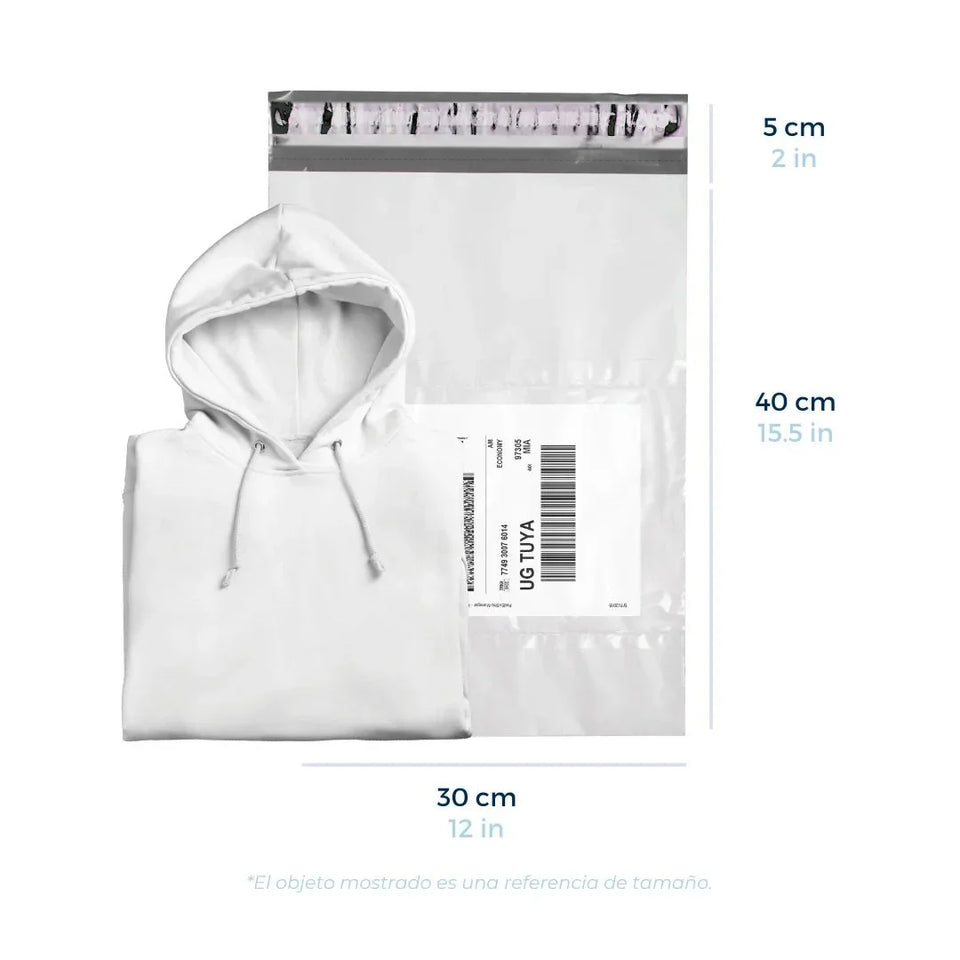 30 x 40 cm - Bolsas para Envíos Premium Recicladas con Portaguía | Paquete de 100 | Blanca