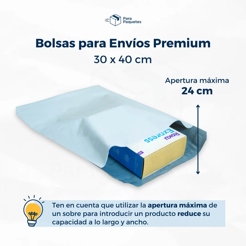 Bolsas para Envios Premium Apertura Máxima en una bolsa para envíos de  30x40cm ParaPaquetes
