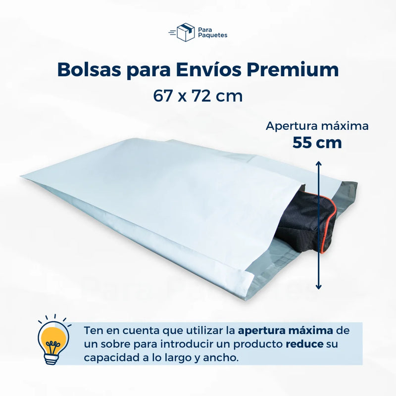Bolsas para Envios Premium Apertura Máxima de una bolsa para envios de 67x72cm ParaPaquetes